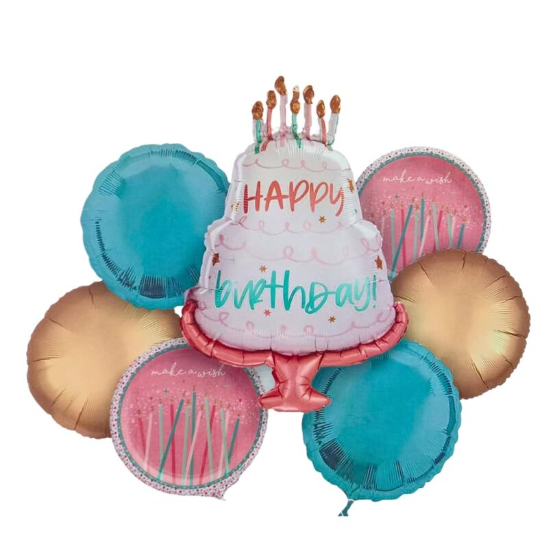 Cake Foil Balloon Happy Birthday Decoration (Pack of 7, Multicolor)