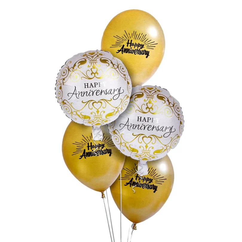 Happy Anniversary 5 Foil Latex Balloons Bouquet (Set pack of 5 )