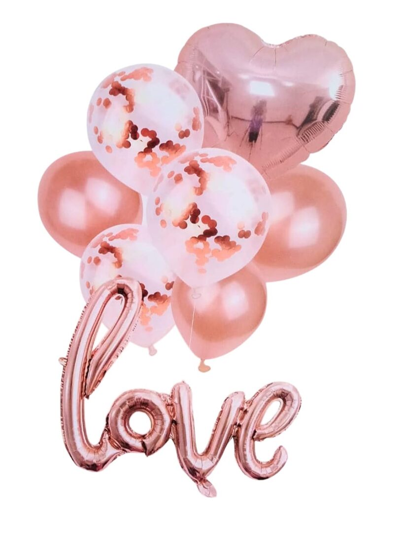 Love Theme Anniversary Rose Gold Balloons Kit (pack of 8 Pcs)