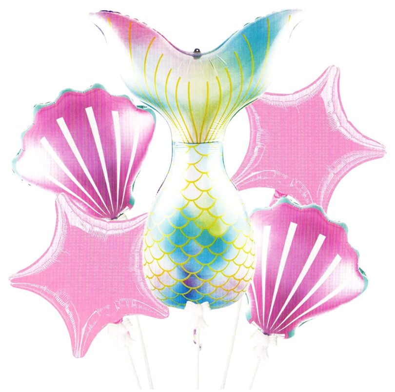 Mermaid Theme Foil Balloons For Birthday Decoration ( pack of 5 Pcs )