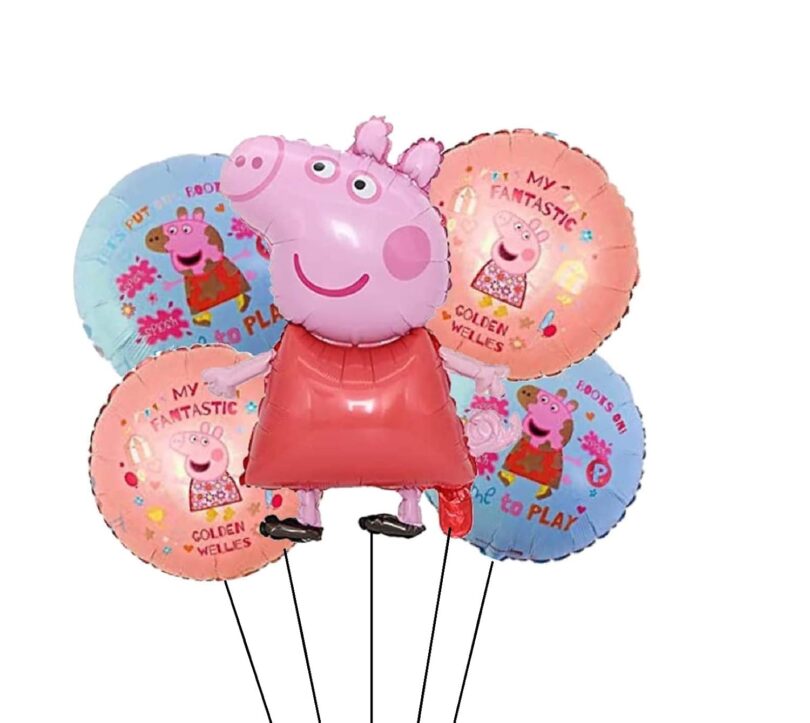 Peppa Pig Theme Foil Balloon for Birthday Decoration ( pack 5 Pcs )