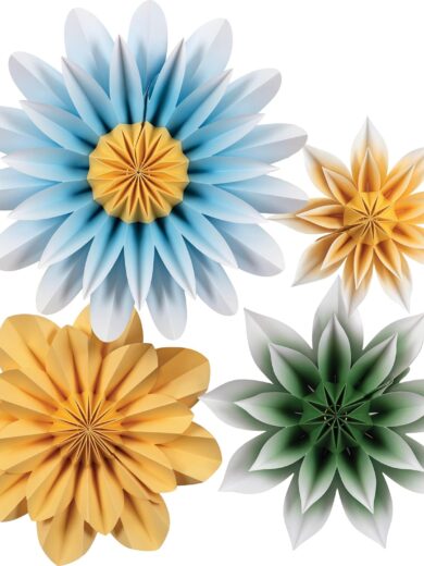  Floral Sunshine Paper Flowers Premade Decorations (Set of 4 pcs, Multicolor)