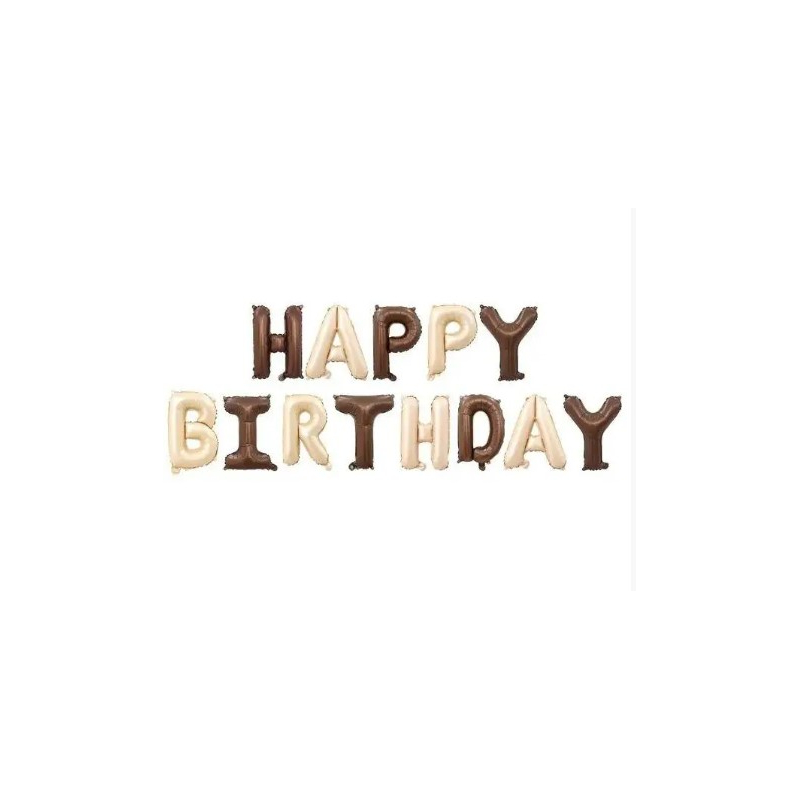 Happy Birthday Letter Balloons Retro Beige Coffee OR Blue Balloon (13 Letter )